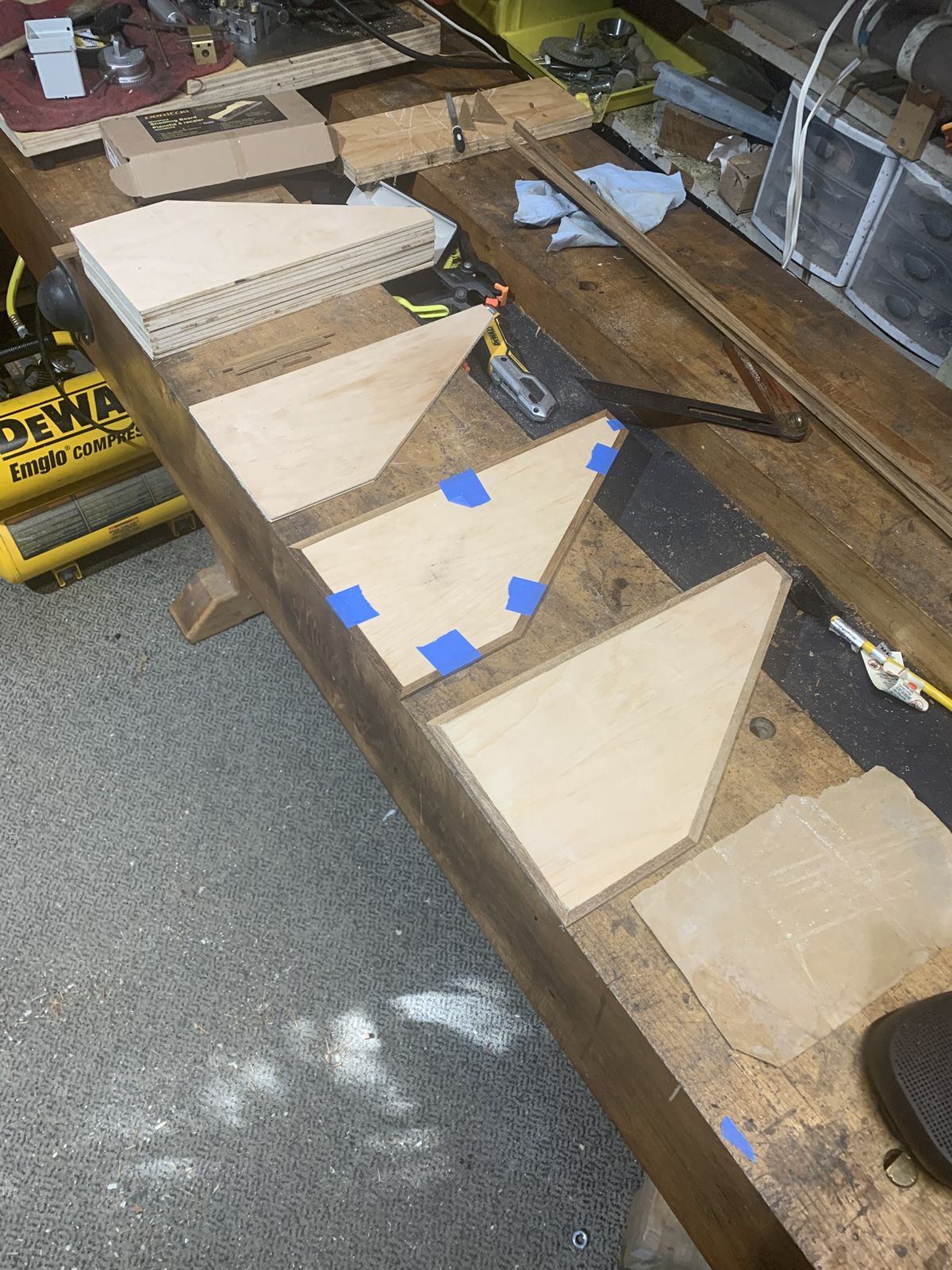 Stand panels laid out on the workbench